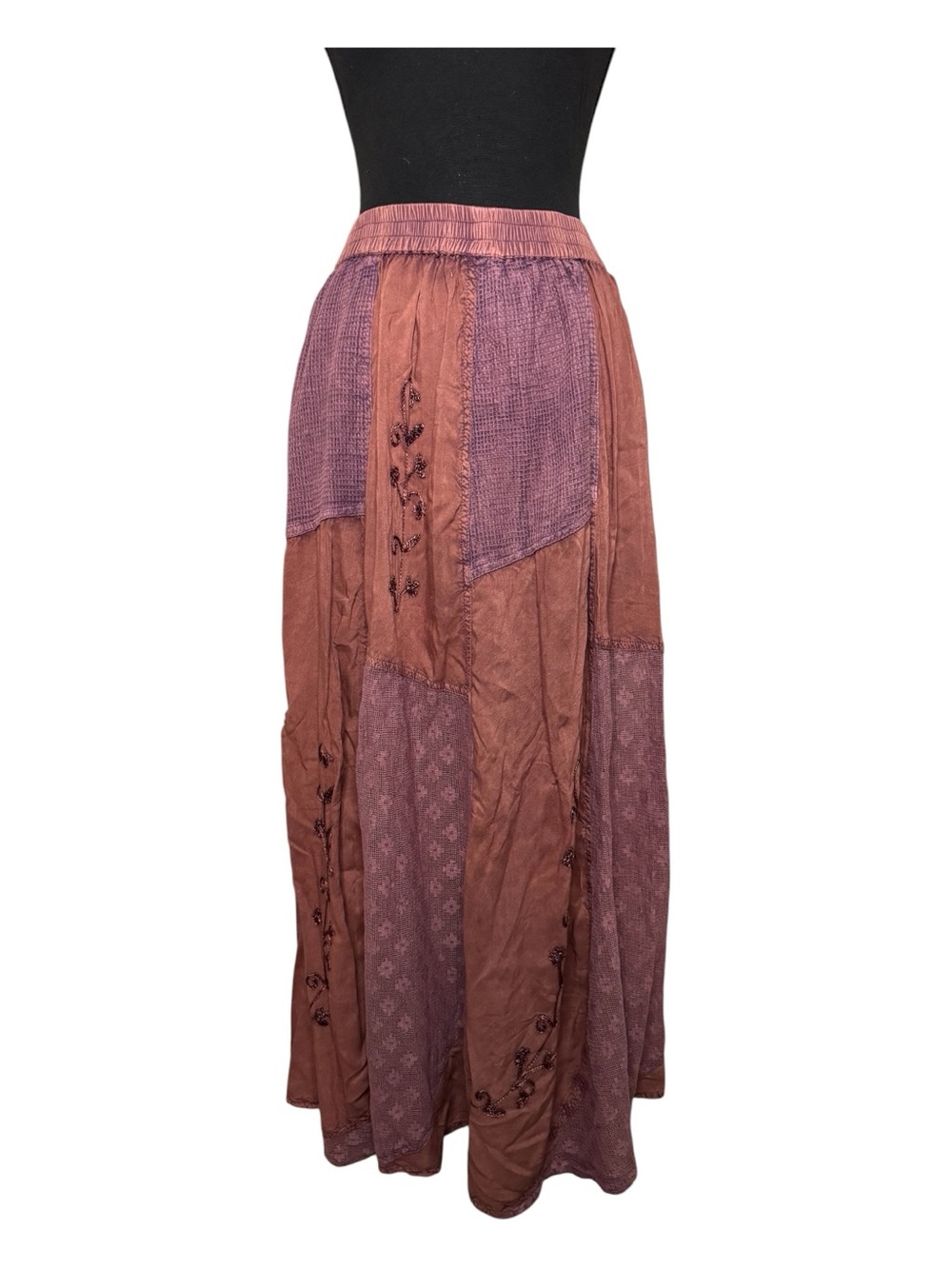 EARTHBOUND Maroon & Mauve Patchwork Maxi Skirt